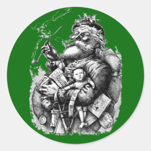 Sticker Rond Cartes d'art de St Nick de cru, cartes postales,