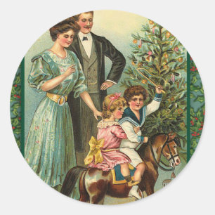 Sticker Rond Cartes d'art Vintages de Noël Rocse Horse