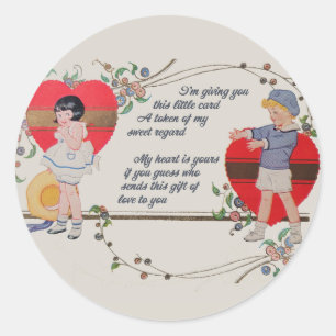 Sticker Rond Cartes de la Saint-Valentin antiques victoriennes 