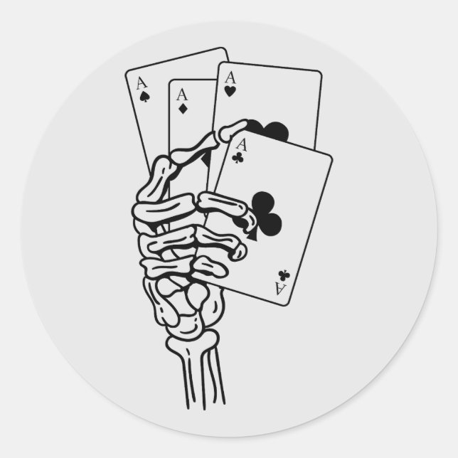 Sticker Rond Cartes de poker à main de squelette (Devant)