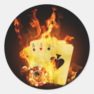 Sticker Rond Cartes de puces de poker en feu