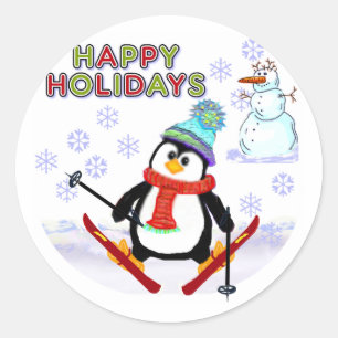 Sticker Rond Cartes de ski Penguin