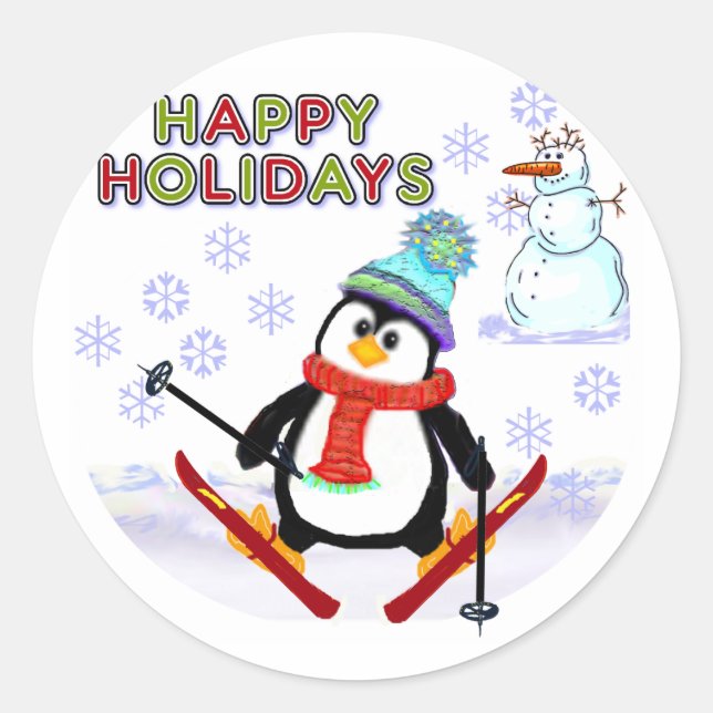 Sticker Rond Cartes de ski Penguin (Devant)