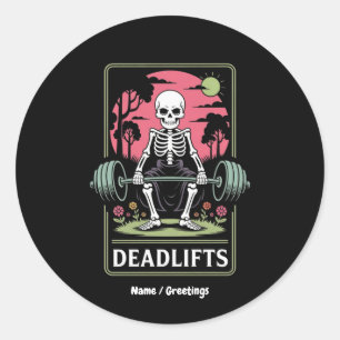 Sticker Rond Cartes de Tarot Deadlifts Drôle Skeleton Design d'