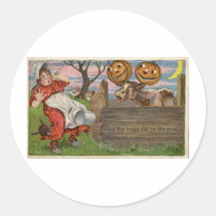 Sticker Rond Cartes de voeux Halloween vintage Affiches classiq