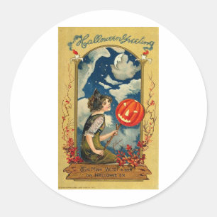 Sticker Rond Cartes de voeux Halloween vintage Affiches classiq