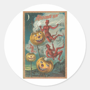 Sticker Rond Cartes de voeux Halloween vintage Affiches classiq