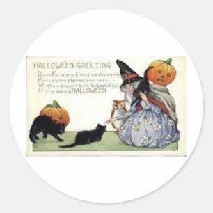 Sticker Rond Cartes de voeux Halloween vintage Affiches classiq