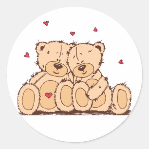 Sticker Rond Carton Brown Teddy Ours Mariage Amour