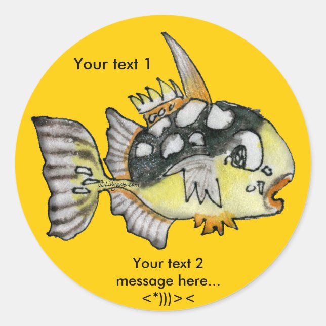 Sticker Rond Carton Clown Déclencheur Poisson Design Autocollan (Devant)