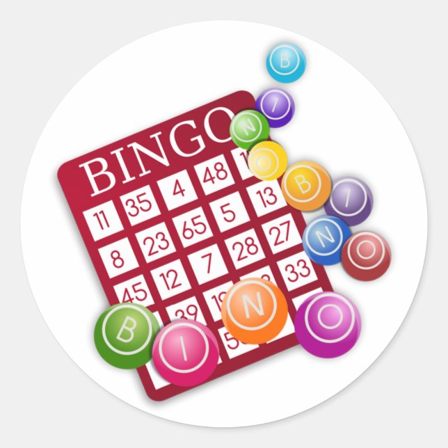 Sticker Rond Carton de BINGO avec Billes de BINGO (Devant)