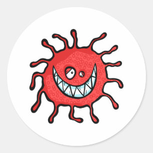 Sticker Rond Carton de la bactérie Grin Toothy Rouge