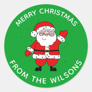 Sticker Rond Carton de Noël Père Noël Vert