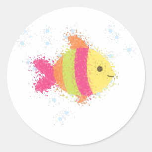 Sticker Rond Carton de poisson mignon