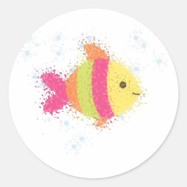 Sticker Rond Carton de poisson mignon (Devant)