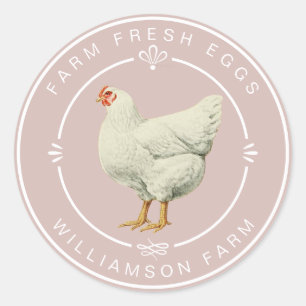 Sticker Rond Carton de poule vintage œufs frais de la ferme pou