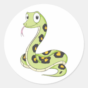 Sticker Rond Carton de serpent d'Anaconda vert mignon