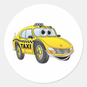 Sticker Rond Carton de taxi à 4 portes jaune