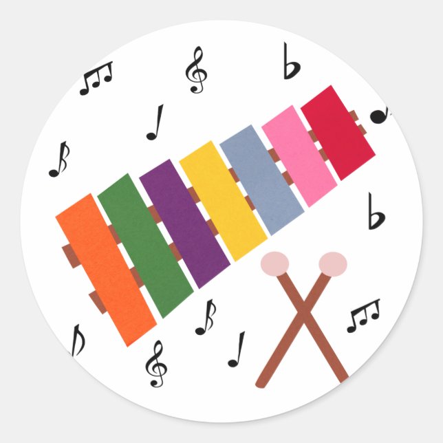 Sticker Rond Carton d'instrument de musique multicolore Xylopho (Devant)