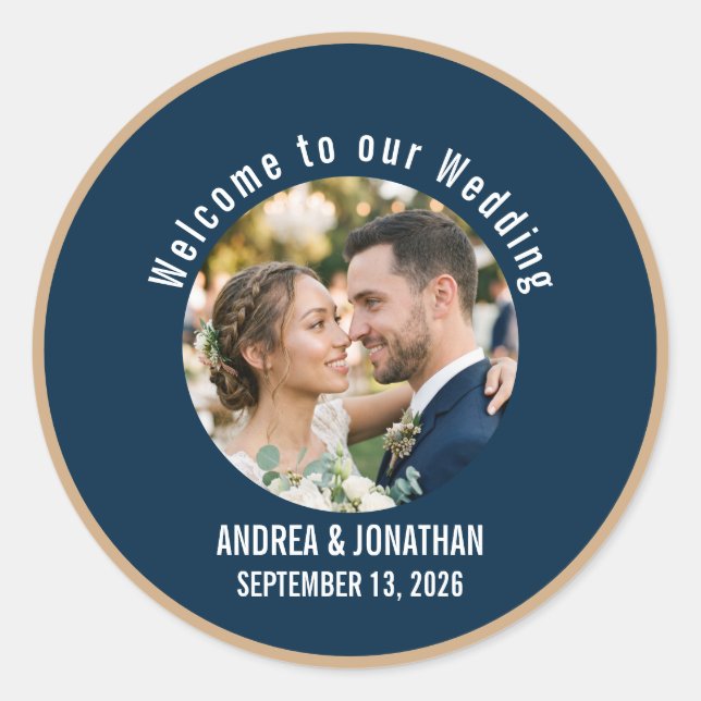Sticker Rond Carton d'invitation de mariage Art Déco modifiable (Devant)