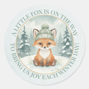 Sticker Rond Carton d'invitation pour Baby Shower Renard d'Hive