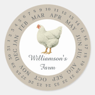 Sticker Rond Carton d'oeufs à date encadrée par une poule de fe