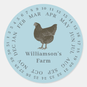 Sticker Rond Carton d'œufs à date encadrée par une poule de fer