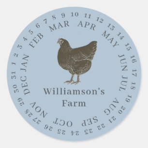 Sticker Rond Carton d'œufs à date encerclée de poule de ferme v