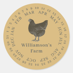 Sticker Rond Carton d'œufs à date encerclée de poule de ferme v