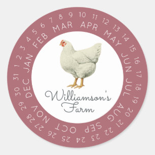 Sticker Rond Carton d'oeufs daté encadré par une poule vintage 