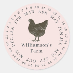 Sticker Rond Carton d'œufs de poule de ferme vintage entouré de