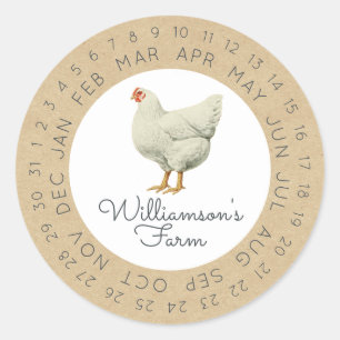 Sticker Rond Carton d'oeufs de poule de ferme vintage Kraft ent