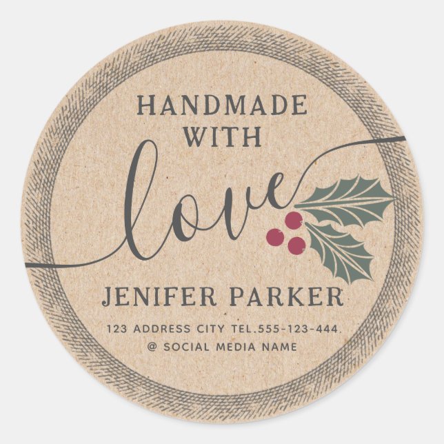 Sticker Rond Carton écriture manuscrite faite à la main avec ba (Devant)