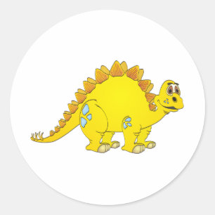Sticker Rond Carton jaune Stegosaurus