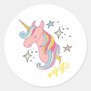 Sticker Rond Carton mignon Majestic Unicorn