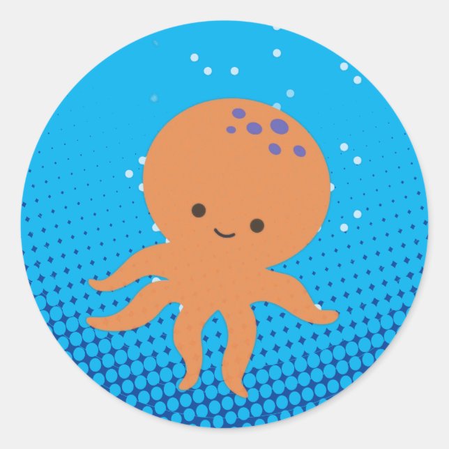 Sticker Rond Carton mignon Octopus Bleu Océan (Devant)