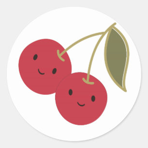 Sticker Rond Carton mignon souriant Kawaii Cerises