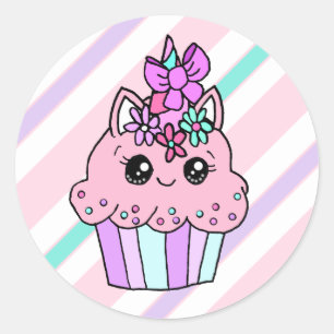 Sticker Rond Carton mignon Whimsical Unicorn Cupcake