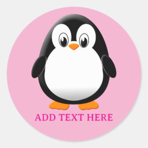 Sticker Rond Carton Pingouin Cute Personnalisé Rose