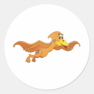 Sticker Rond Carton Pterodactyl Orange
