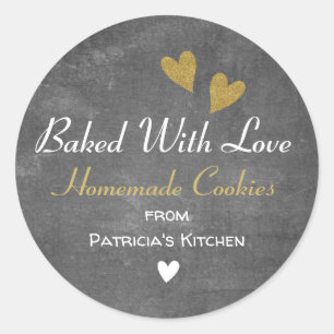 Sticker Rond Carton Rustique Cuisiné Avec Amour Cookies Maison