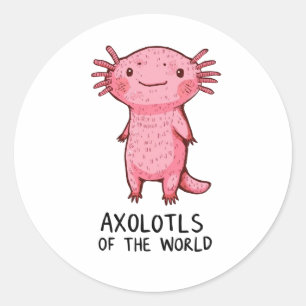 Sticker Rond Cartoon Axolotl à main mignon