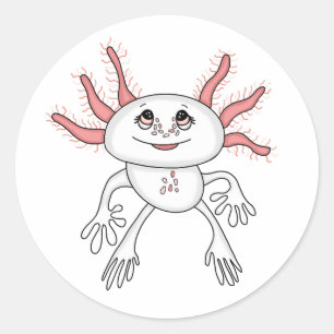 Sticker Rond Cartoon Axolotl rose et blanc