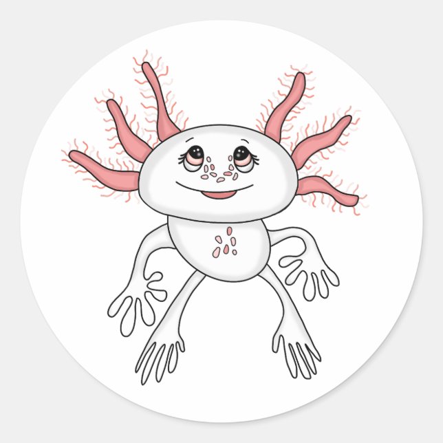 Sticker Rond Cartoon Axolotl rose et blanc (Devant)