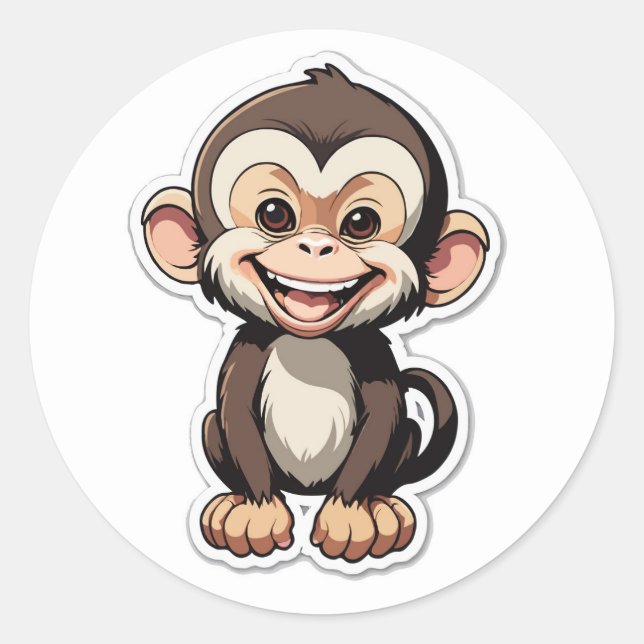 Sticker Rond Cartoon Bébé Singe Rire (Devant)
