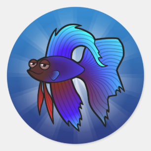 Sticker Rond Cartoon Betta Fish / Poisson Siamais de combat