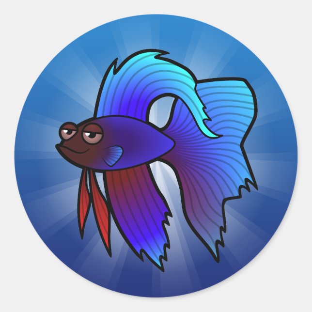 Sticker Rond Cartoon Betta Fish / Poisson Siamais de combat (Devant)