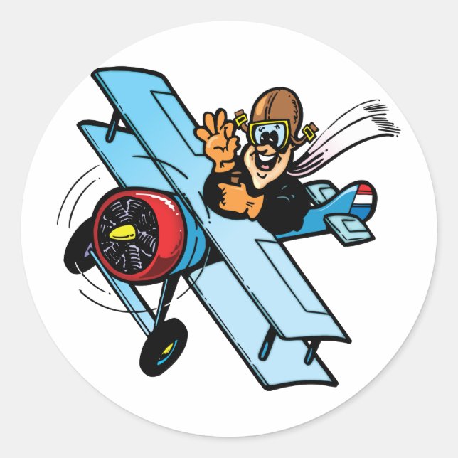 Sticker Rond Cartoon Biplane (Devant)