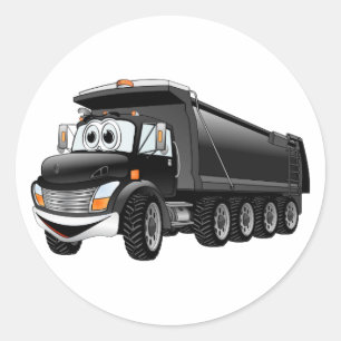 Sticker Rond Cartoon Black Dump Truck 10w