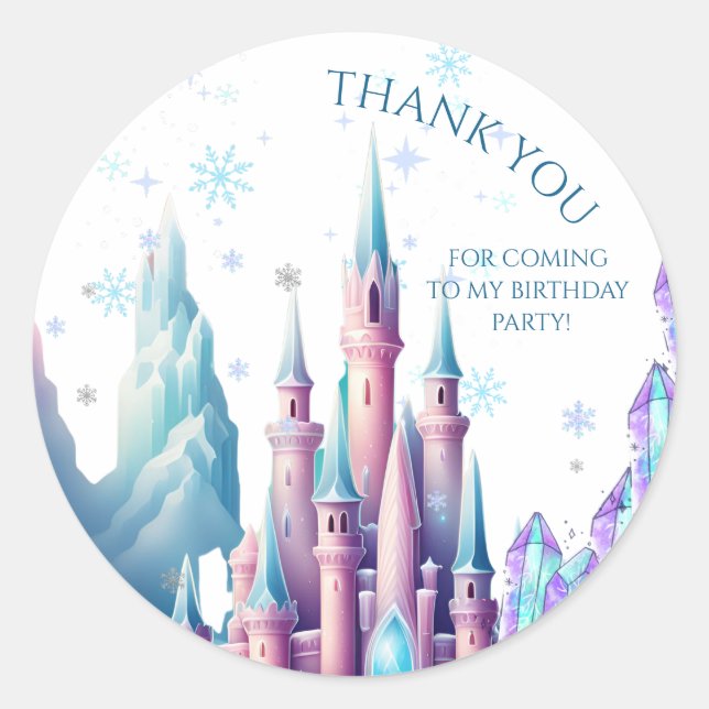 Sticker Rond  Cartoon Castle Frozen Kingdom 1st Birthday (Devant)